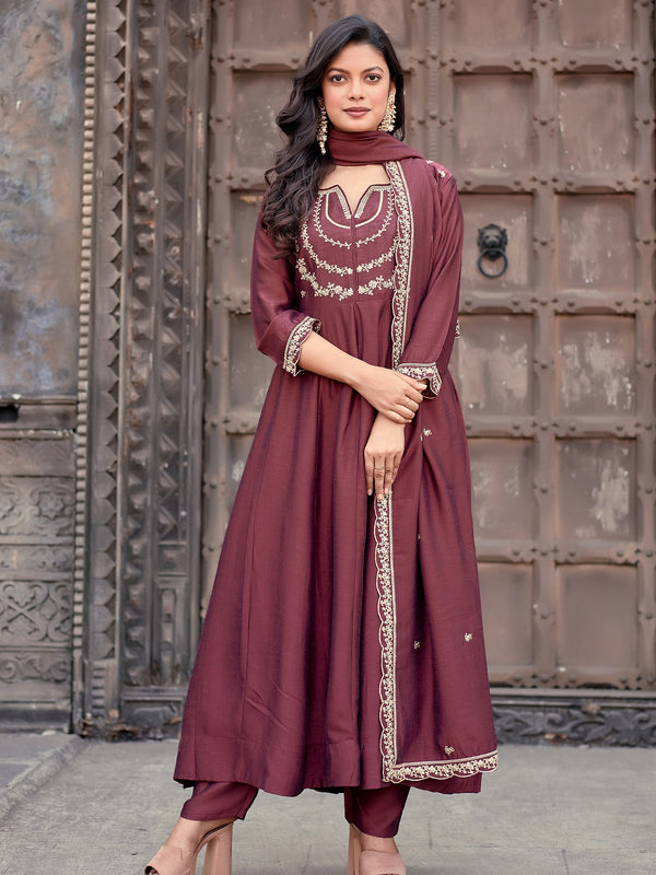 Vichitra Silk Embroidered Kurta Pant with Dupatta Set