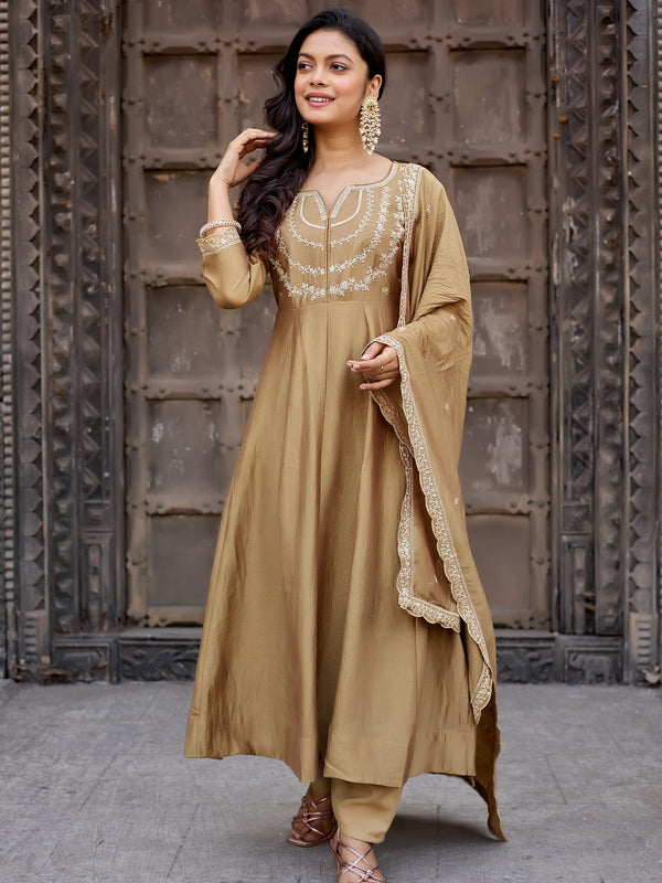 Vichitra Silk Embroidered Kurta Pant with Dupatta Set