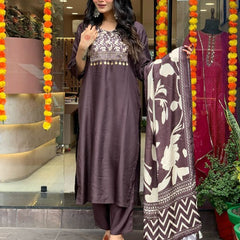 Morlo Rust Parampara Kurta Pant Set wWith Mal Dupatta
