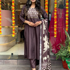 Morlo Rust Parampara Kurta Pant Set wWith Mal Dupatta