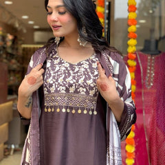 Morlo Rust Parampara Kurta Pant Set wWith Mal Dupatta