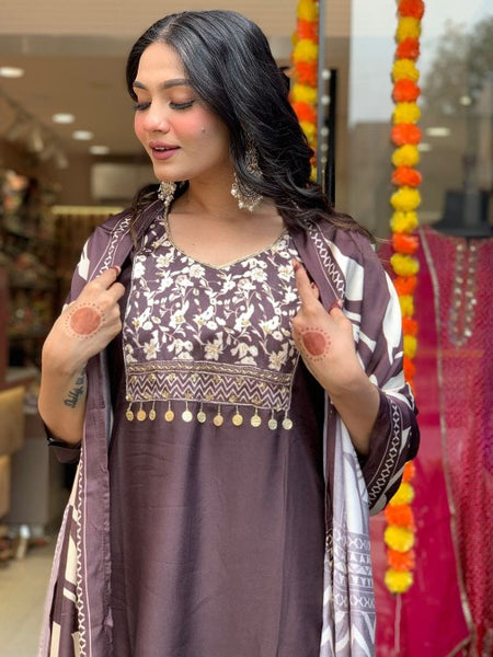 Morlo Rust Parampara Kurta Pant Set wWith Mal Dupatta