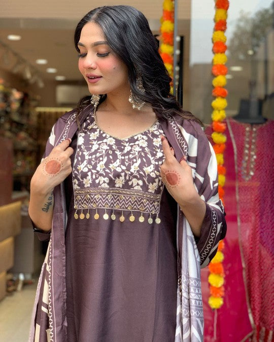 Morlo Rust Parampara Kurta Pant Set wWith Mal Dupatta