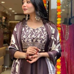 Morlo Rust Parampara Kurta Pant Set wWith Mal Dupatta