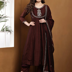 Vichitra Silk Kurta Pant Set With Vichitra Silk Dupatta