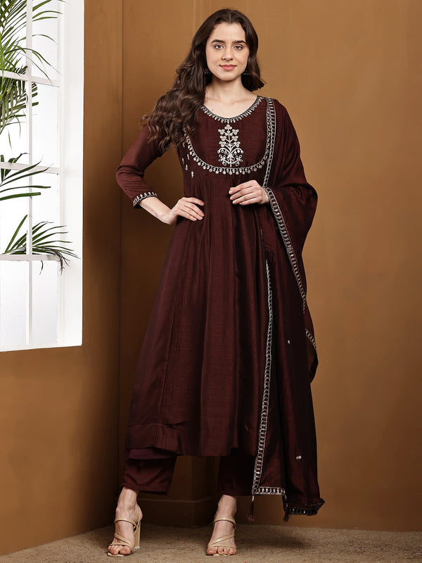 Vichitra Silk Kurta Pant Set With Vichitra Silk Dupatta