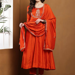 Vichitra Silk Kurta Pant Set With Vichitra Silk Dupatta