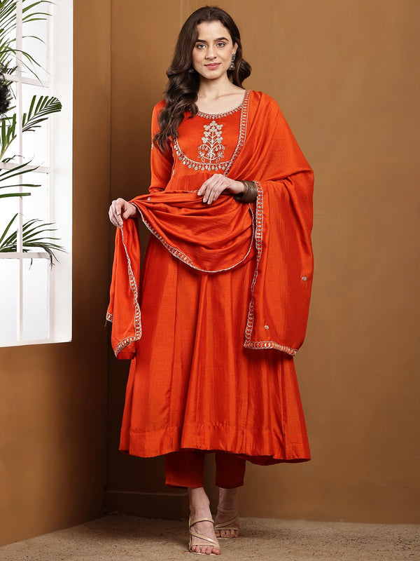 Vichitra Silk Kurta Pant Set With Vichitra Silk Dupatta