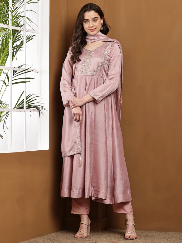 Vichitra Silk Kurta Pant Set With Vichitra Silk Dupatta