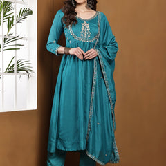 Vichitra Silk Kurta Pant Set With Vichitra Silk Dupatta