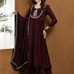 Vichitra Silk Kurta Pant Set With Vichitra Silk Dupatta