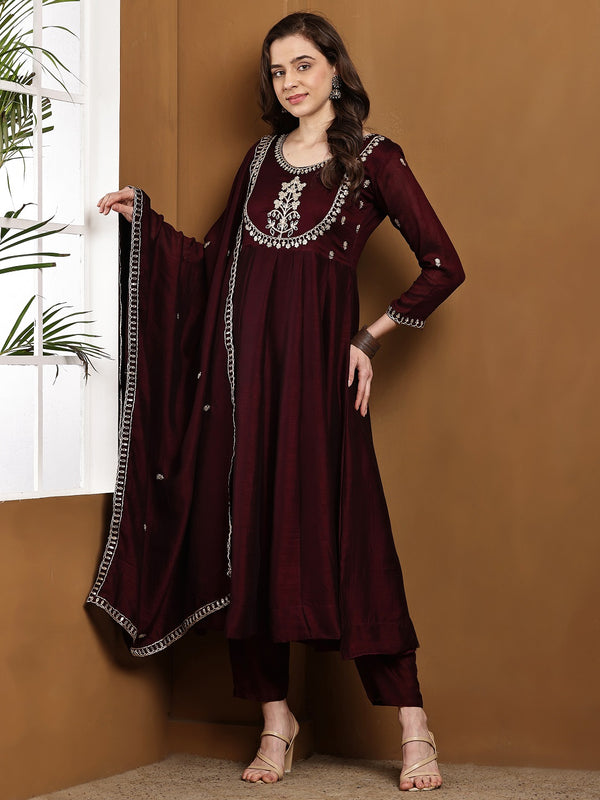 Vichitra Silk Kurta Pant Set With Vichitra Silk Dupatta