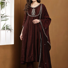 Vichitra Silk Kurta Pant Set With Vichitra Silk Dupatta