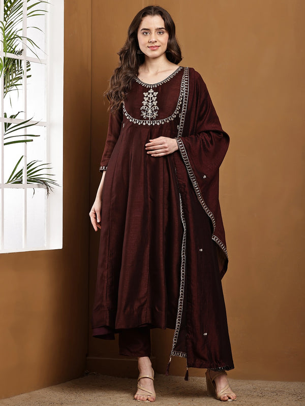 Vichitra Silk Kurta Pant Set With Vichitra Silk Dupatta