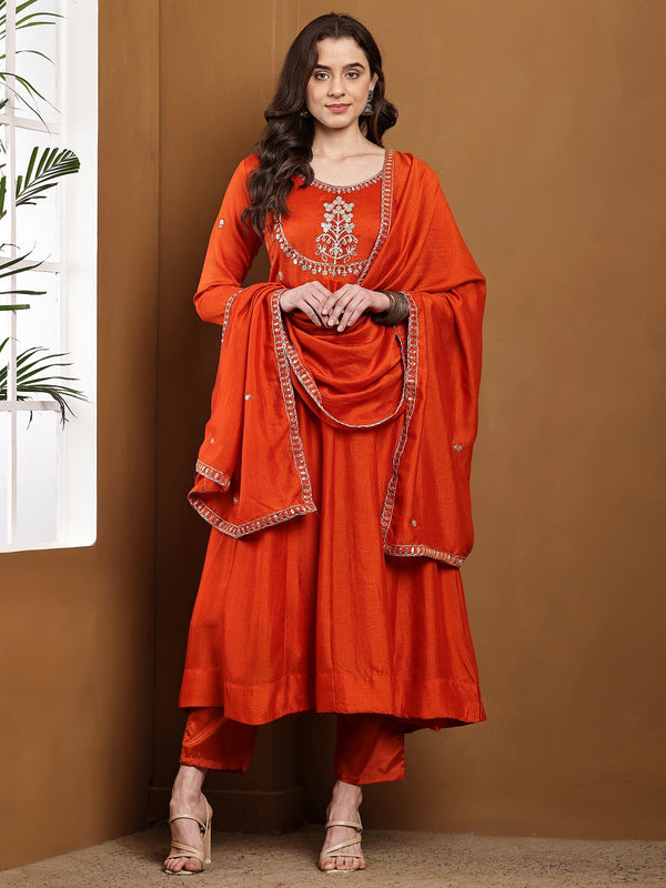 Vichitra Silk Kurta Pant Set With Vichitra Silk Dupatta
