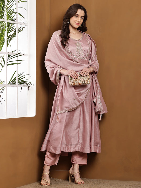 Vichitra Silk Kurta Pant Set With Vichitra Silk Dupatta