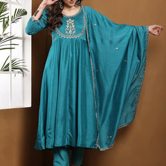 Vichitra Silk Kurta Pant Set With Vichitra Silk Dupatta