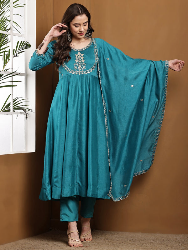Vichitra Silk Kurta Pant Set With Vichitra Silk Dupatta