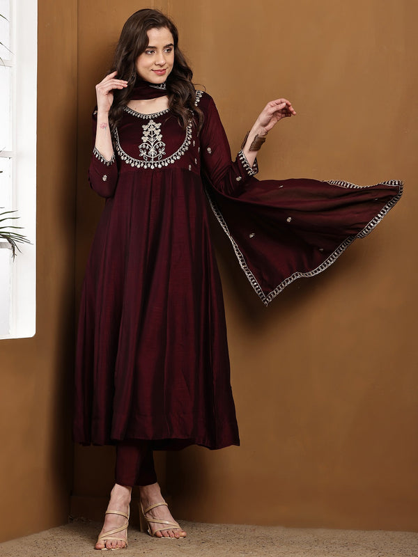 Vichitra Silk Kurta Pant Set With Vichitra Silk Dupatta