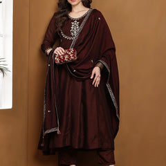 Vichitra Silk Kurta Pant Set With Vichitra Silk Dupatta