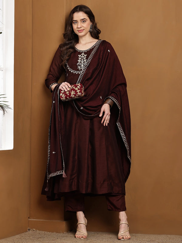 Vichitra Silk Kurta Pant Set With Vichitra Silk Dupatta
