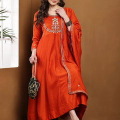 Vichitra Silk Kurta Pant Set With Vichitra Silk Dupatta