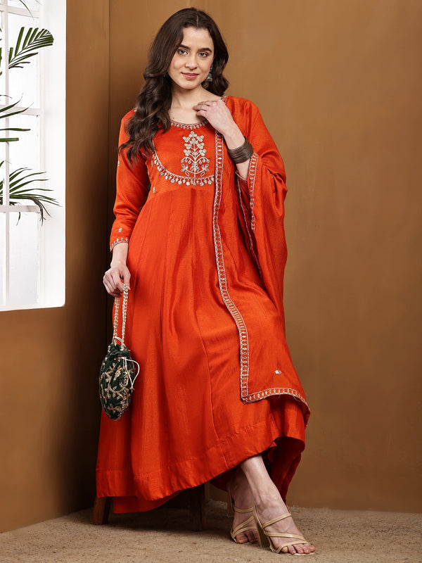 Vichitra Silk Kurta Pant Set With Vichitra Silk Dupatta