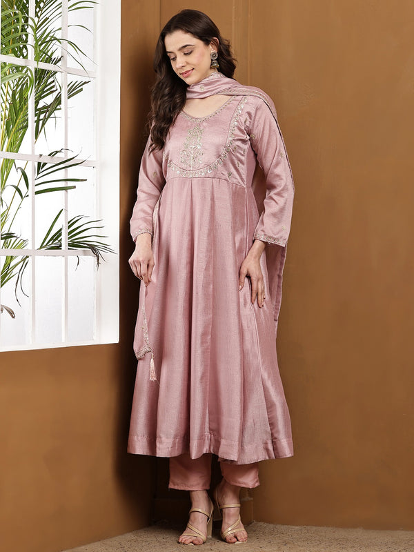 Vichitra Silk Kurta Pant Set With Vichitra Silk Dupatta