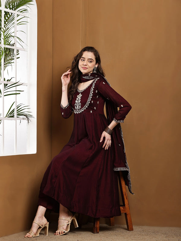 Vichitra Silk Kurta Pant Set With Vichitra Silk Dupatta