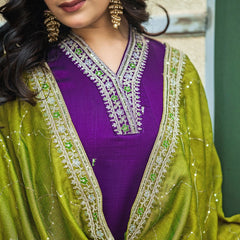 Women's Silk Kurta Pant Set with Silk Dupatta