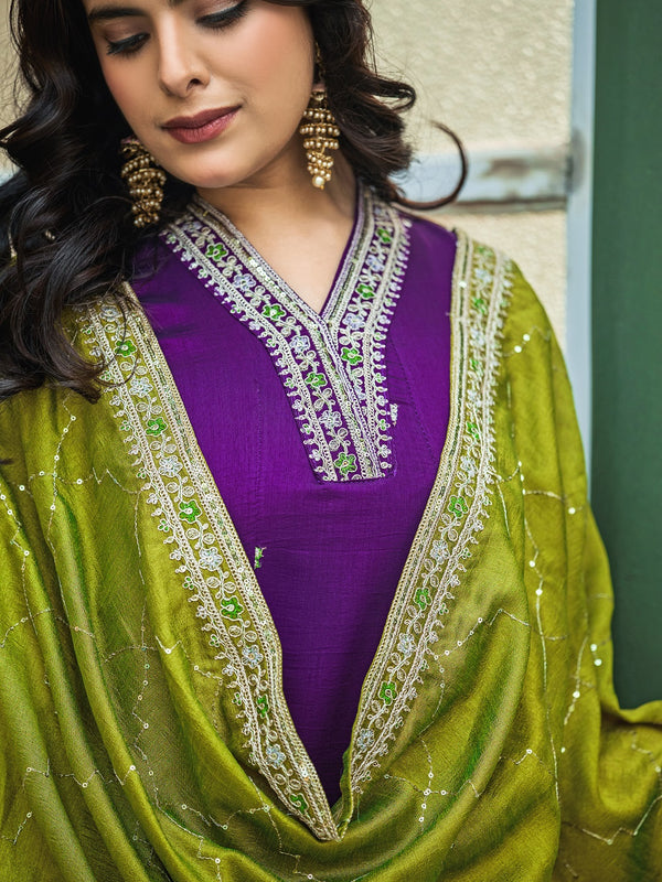 Women's Silk Kurta Pant Set with Silk Dupatta