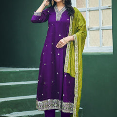 Women's Silk Kurta Pant Set with Silk Dupatta