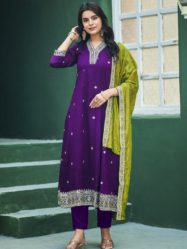 Women's Silk Kurta Pant Set with Silk Dupatta