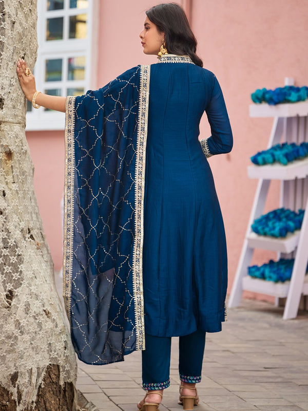 Women's Silk Kurta Pant Set with Silk Dupatta