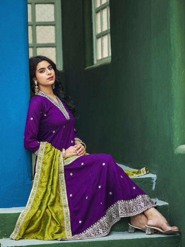 Women's Silk Kurta Pant Set with Silk Dupatta