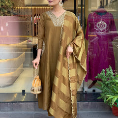 Gold Parampara Kurta Pant Set With Jacquard Dupatta