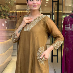 Gold Parampara Kurta Pant Set With Jacquard Dupatta
