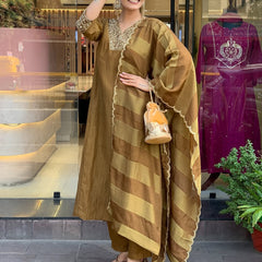 Gold Parampara Kurta Pant Set With Jacquard Dupatta