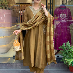 Gold Parampara Kurta Pant Set With Jacquard Dupatta