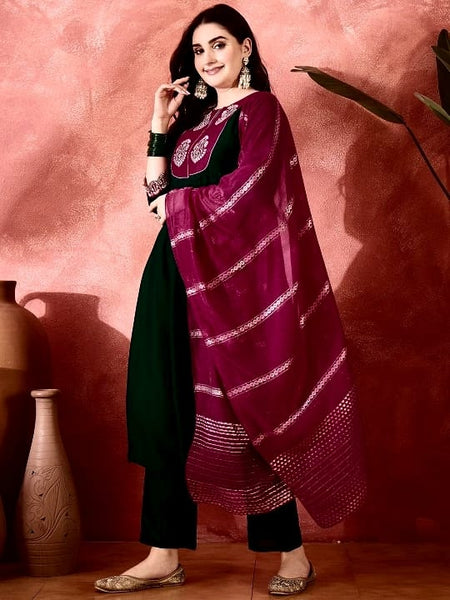 Silk Blend Kurta Pant Set With Jacquard Dupatta
