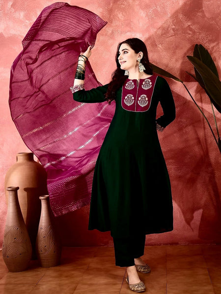 Silk Blend Kurta Pant Set With Jacquard Dupatta