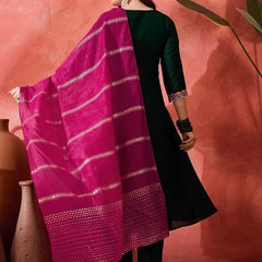 Silk Blend Kurta Pant Set With Jacquard Dupatta