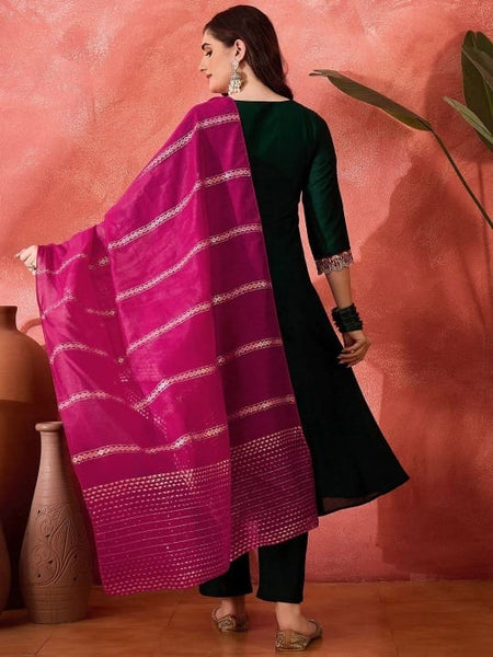 Silk Blend Kurta Pant Set With Jacquard Dupatta