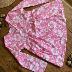 Women’s White-Pink Cotton Printed Flared Kurti