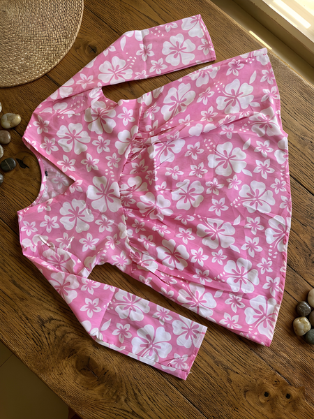 Women’s White-Pink Cotton Printed Flared Kurti