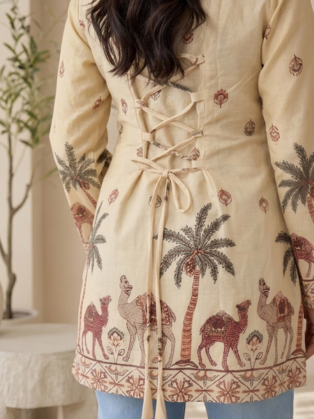 Women’s Off-White Cotton Kalamkari Printed Tunic