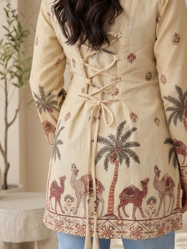 Women’s Off-White Cotton Kalamkari Printed Tunic