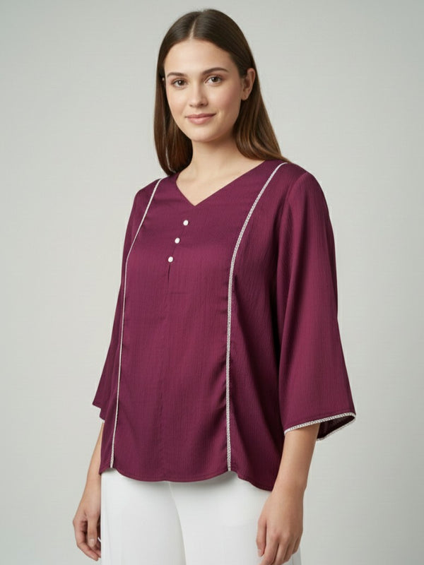 Women’s Fancy Purple Delta Silk Solid Top