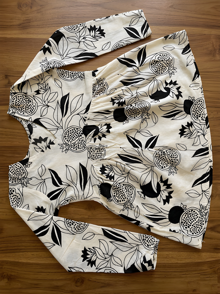 Women’s White-Black Cotton Printed Flared Kurti