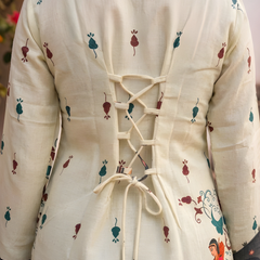 Women’s Cream Cotton Kalamkari Printed V-Neck Tunic